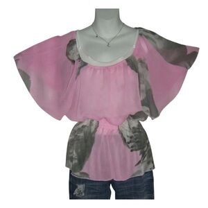 Dots Blouse Vintage y2k Pink Sheer Top Bell Sleeves Fairy Coquette Ballet 90's